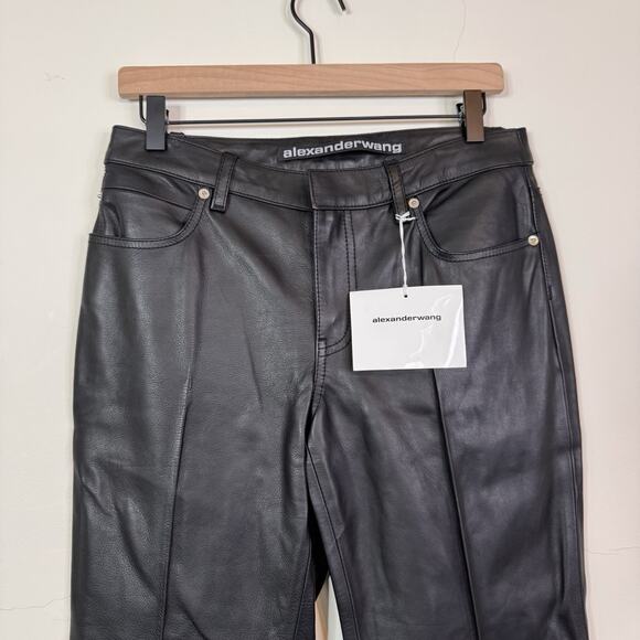 Alexander Wang Black Leather Bootcut Pants Back Patch Size 2 Minimalist NWT - Picture 2 of 12
